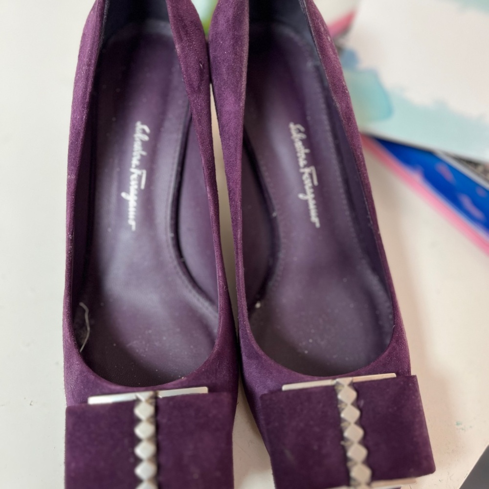 Salvatore Ferragamo Ortensia Purple Suede Refracted Heel - Picture 4 of 5